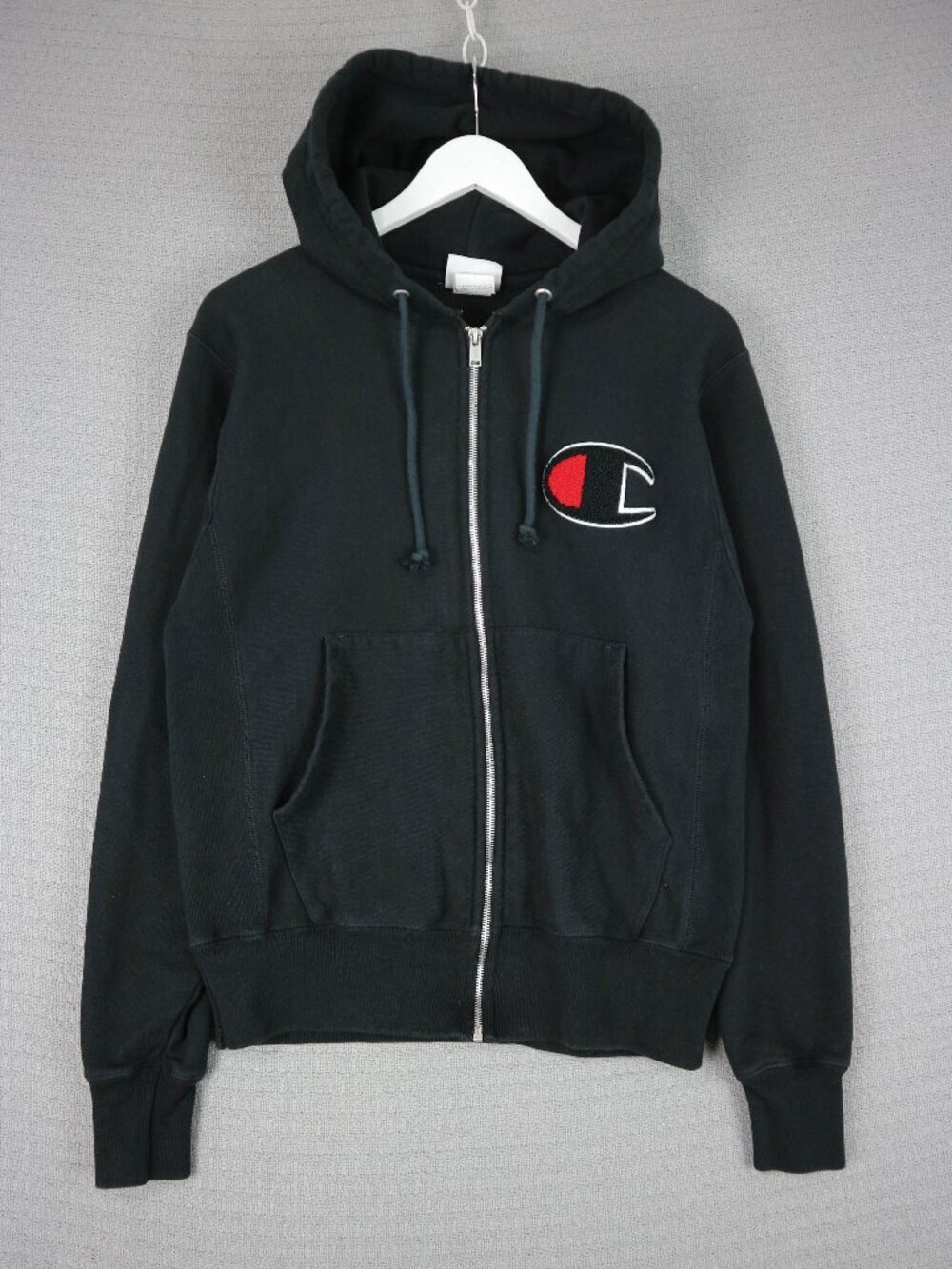 Men’s Y2K Reverse Weave Champion Zip Up Hoodie Size Small Patch Logo